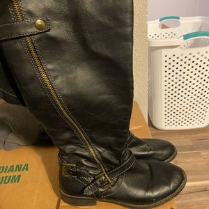 Black knee high zip up boots